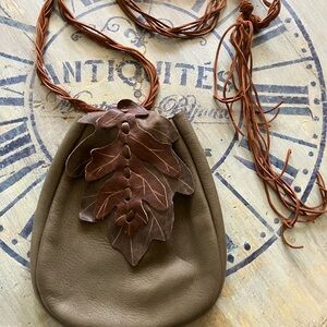 Olive and Brown Leather Leaf Accent Bag
